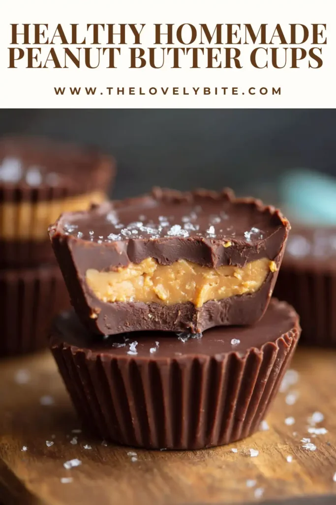 Homemade chocolate peanut butter cups displayed in cupcake liners on a wooden board. This dairy-free dessert is easy to prepare and perfect for chocolate lovers.