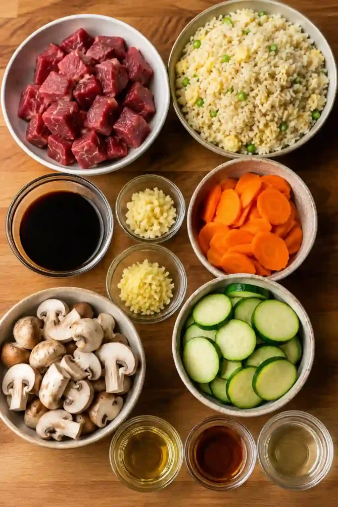 Flavorful Hibachi Steak Bowls with juicy steak, crisp vegetables, and seasoned fried rice. A simple homemade hibachi dinner packed with delicious textures and flavors.