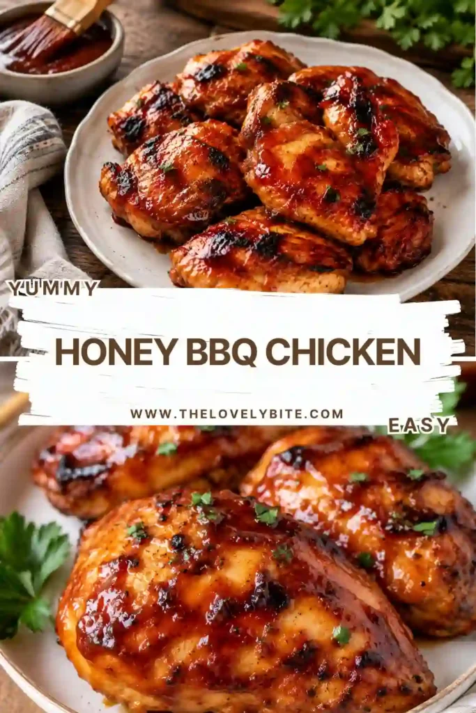 Juicy Honey BBQ Chicken grilled until perfectly caramelized and coated with a glossy homemade honey barbecue sauce. The chicken is tender, smoky, and beautifully charred.