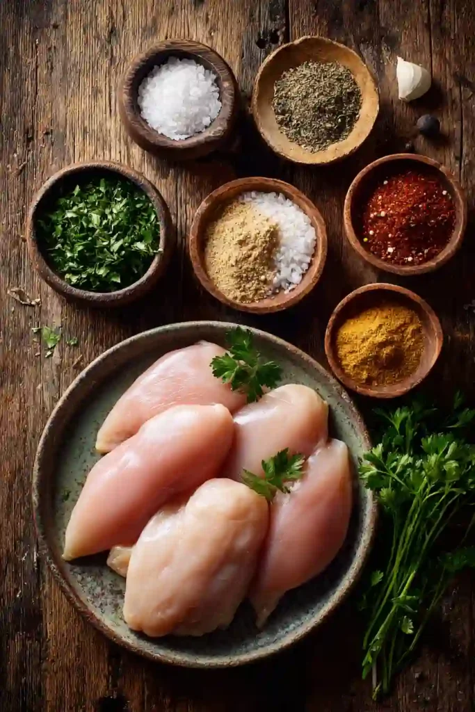 Juicy oven baked chicken breasts sliced and served with fresh parsley. Tender boneless skinless chicken breasts baked until perfectly cooked and flavorful.