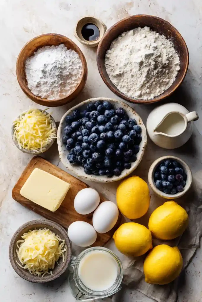 Moist Lemon Blueberry Loaf drizzled with lemon icing and sliced for serving. Fresh lemon zest and blueberries add vibrant flavor and color.