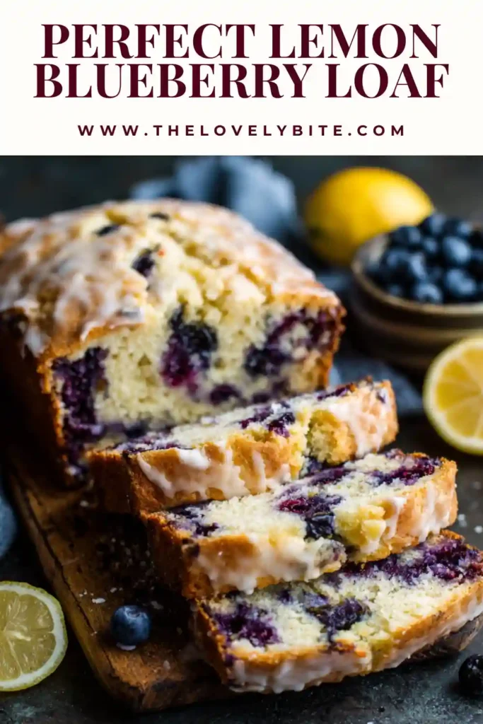 Homemade Lemon Blueberry Bread served on a cake stand with a buttery crumble topping and fresh blueberries. Perfect for breakfast or dessert.