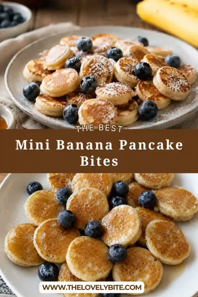 Freshly cooked Mini Banana Pancake Bites served warm with honey and cinnamon. These fluffy pancake bites are ideal for brunch or family breakfasts.