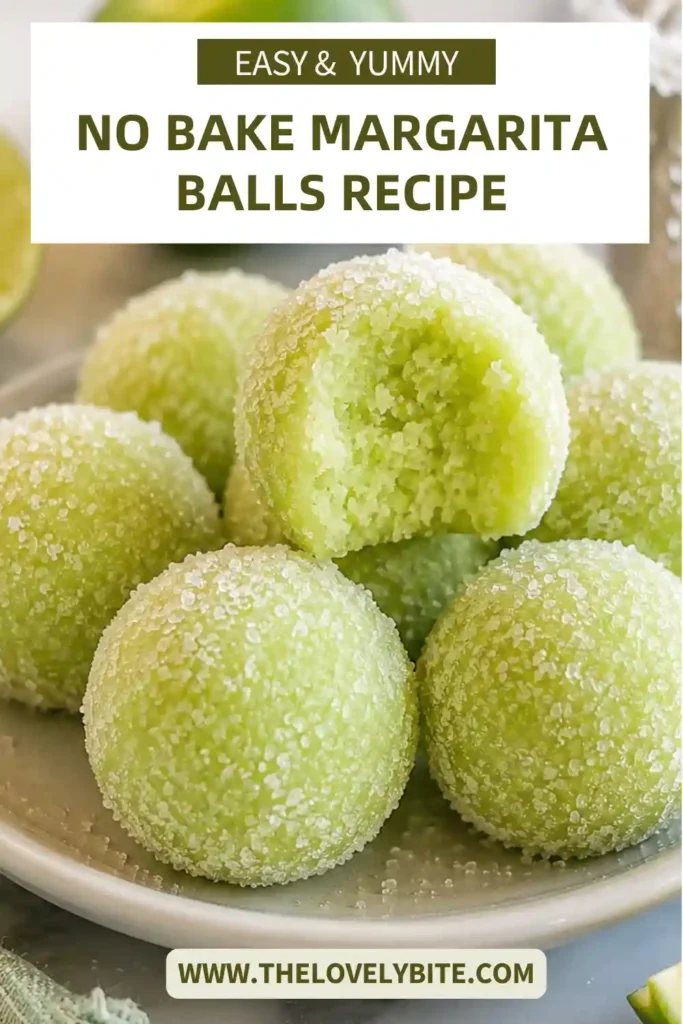 Close-up of No Bake Margarita Balls with a powdered sugar and lime zest coating. This easy cream cheese dessert is chilled and ready for entertaining.