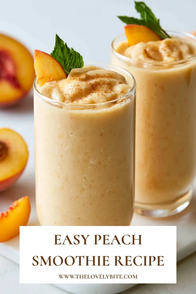 Freshly blended peach banana smoothie with a smooth texture and natural sweetness. A quick and easy breakfast smoothie packed with fruity flavor.