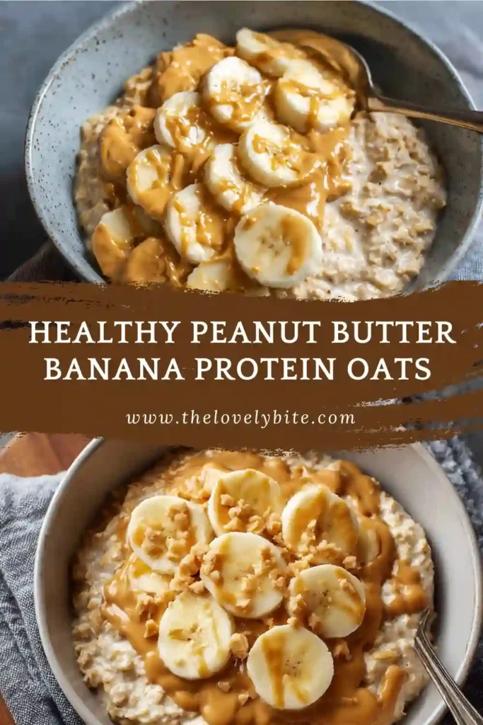 Warm peanut butter banana oatmeal served in a bowl with fresh banana slices. This healthy breakfast recipe is rich in protein and fiber.