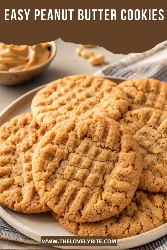 Soft homemade Peanut Butter Cookies stacked on a plate with rich peanut butter flavor. Perfect for dessert, holidays, or afternoon snacks.