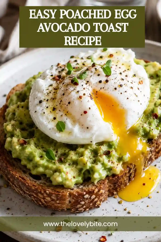This Poached Egg Avocado Toast Recipe features crispy whole grain bread layered with ripe avocado and a soft poached egg finished with Parmesan and herbs. It's a simple and nutritious breakfast idea.
