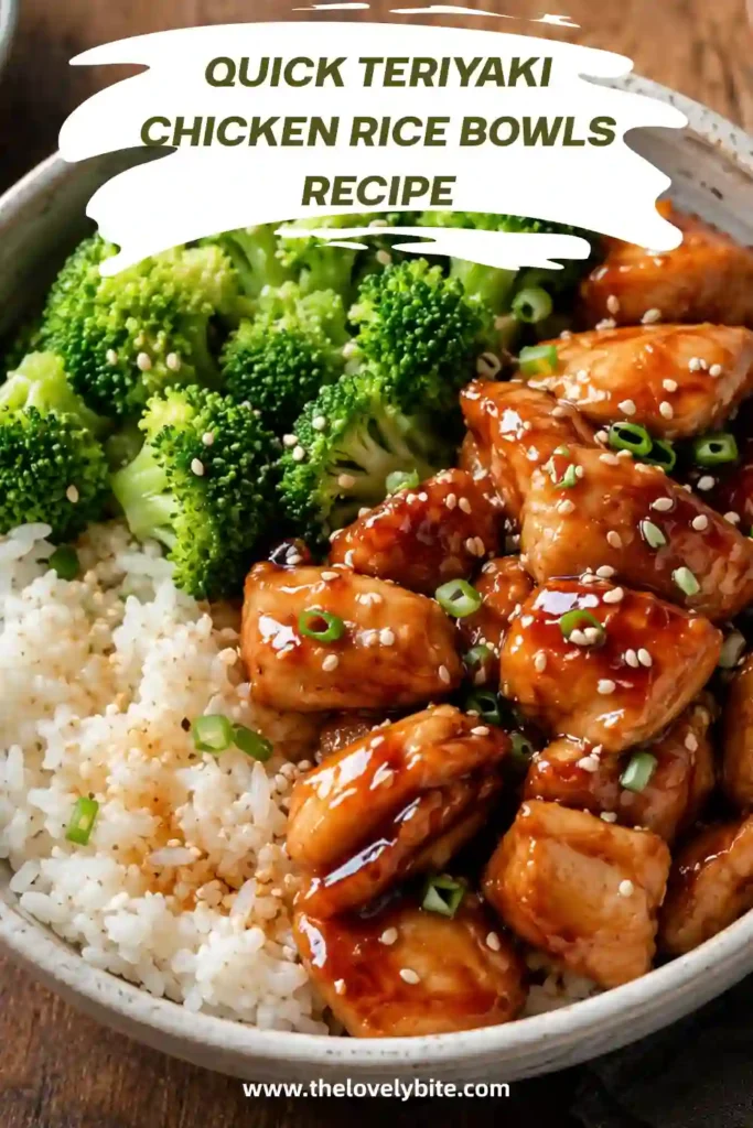 Homemade teriyaki chicken rice bowl topped with tender chicken pieces and fresh broccoli. This easy chicken bowl is perfect for meal prep and family meals.