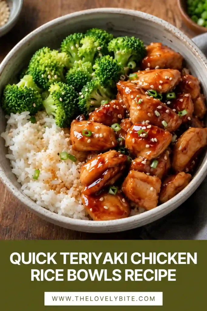 Freshly prepared chicken rice bowl with sweet and savory teriyaki sauce. A healthy and flavorful meal made with simple ingredients.