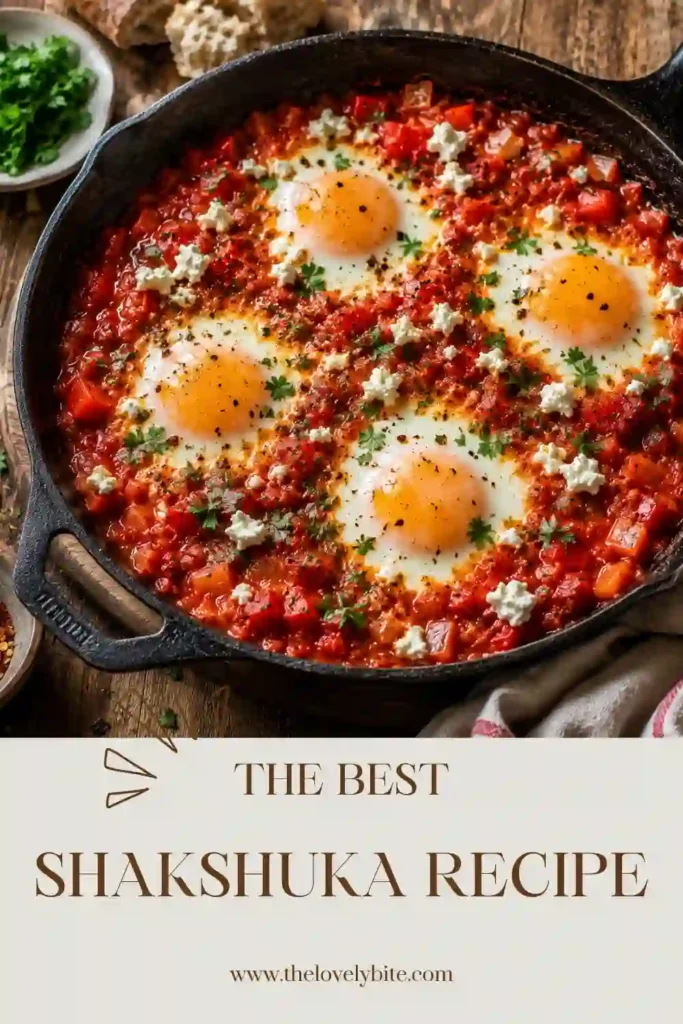 Easy shakshuka recipe with fresh tomatoes, green peppers, herbs, and eggs. This colorful one-pan dish is ideal for breakfast or brunch.