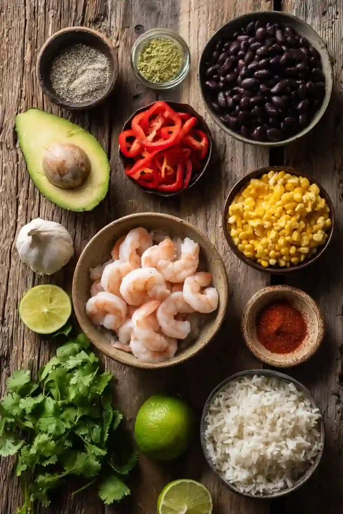 Fresh Shrimp Burrito Bowls made with seasoned shrimp, rice, roasted vegetables, and avocado. A delicious high-protein recipe ideal for family dinners and weekly meal planning.