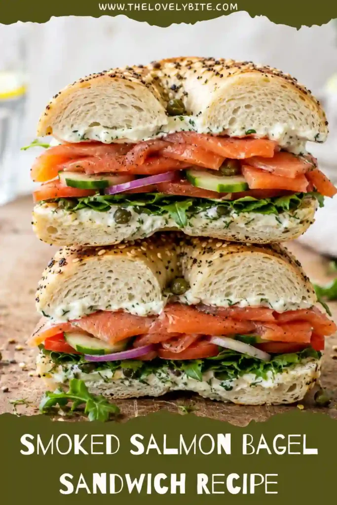This homemade smoked salmon bagel sandwich features toasted bagels, rich cream cheese spread, fresh vegetables, and premium smoked salmon. A delicious and satisfying brunch recipe.