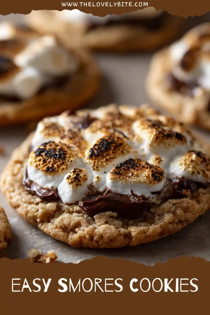 Homemade Smores Cookies cooling on a baking sheet with gooey marshmallows and chocolate chunks. A delicious dessert inspired by classic campfire s'mores.