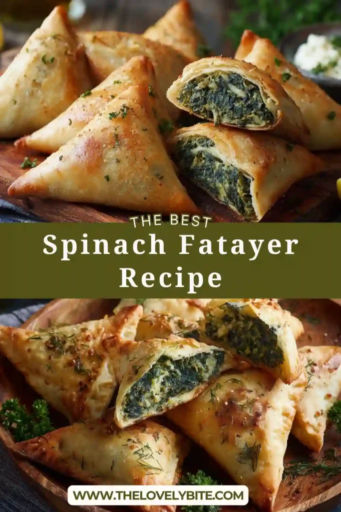 Freshly baked Spinach Fatayer arranged on a serving platter. These traditional Lebanese spinach pies feature golden dough and a savory spinach filling seasoned with sumac and lemon.