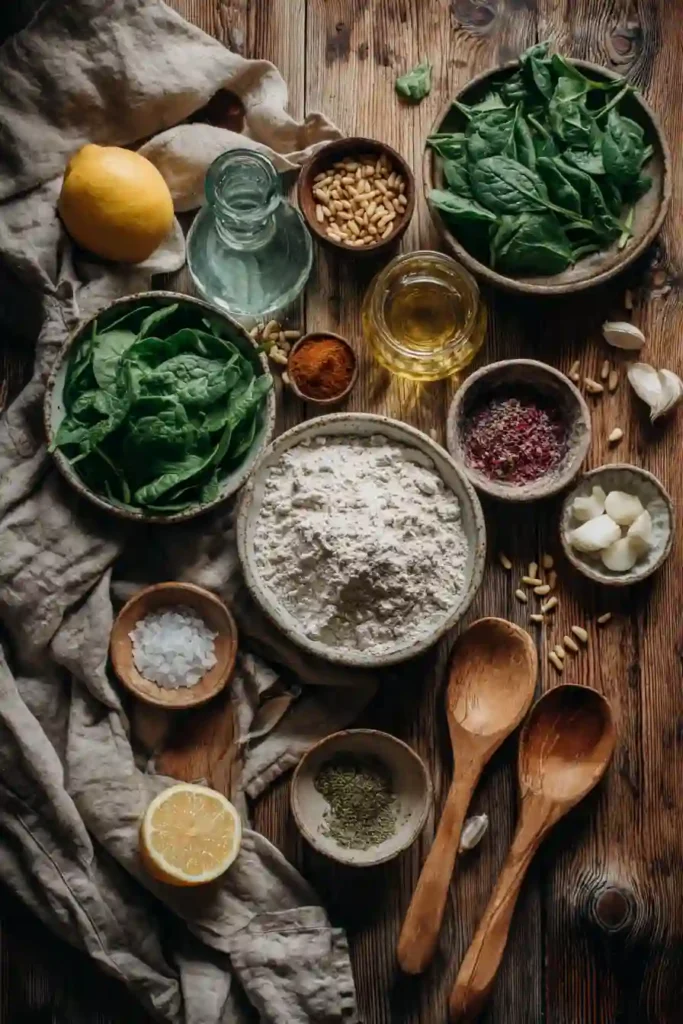 Traditional Lebanese Spinach Fatayer served warm on a plate. Soft dough surrounds a tangy spinach filling made with lemon juice and Mediterranean spices.