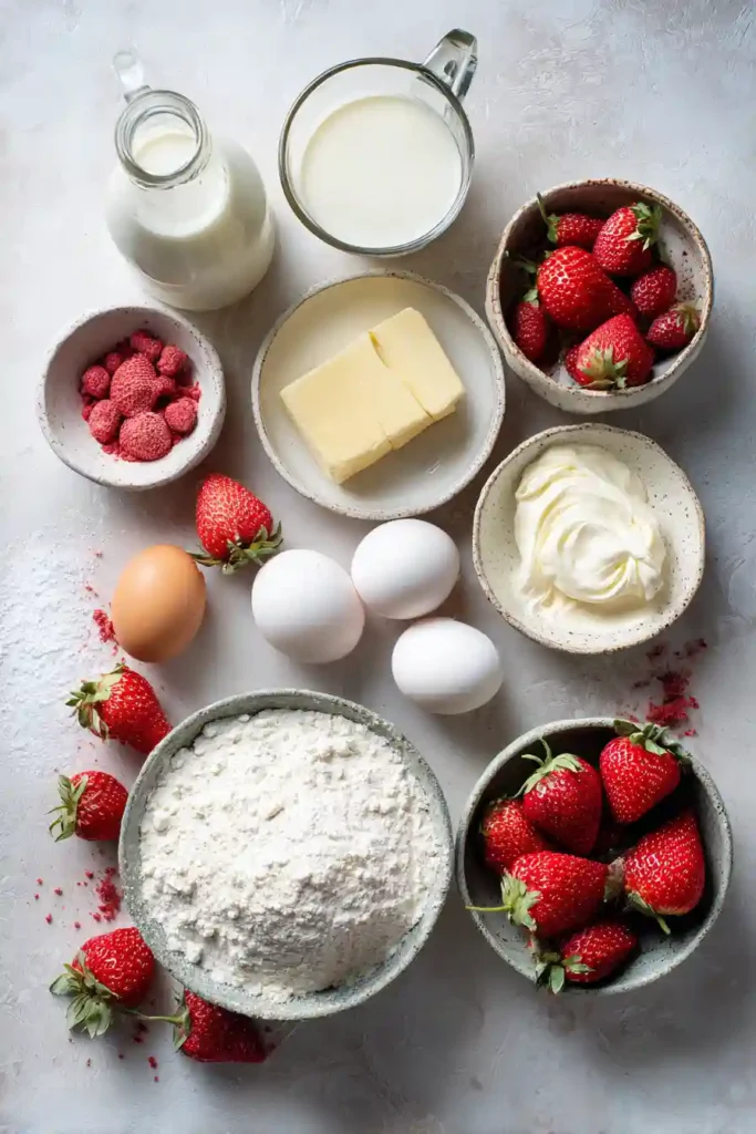 French-style strawberry éclairs topped with natural strawberry glaze and freeze-dried strawberry garnish. Light, creamy, and full of fresh berry flavor.