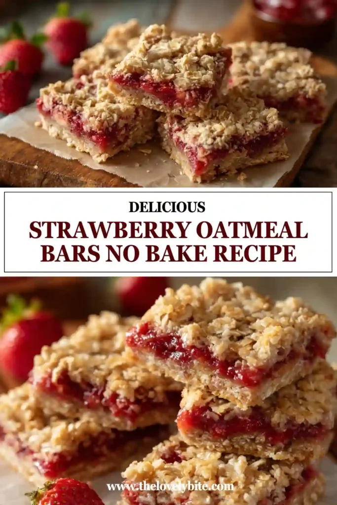 Strawberry Oatmeal Bars layered with homemade strawberry jam and topped with a golden oat crumble. These no-bake bars are healthy, chewy, and packed with fresh berry flavor.