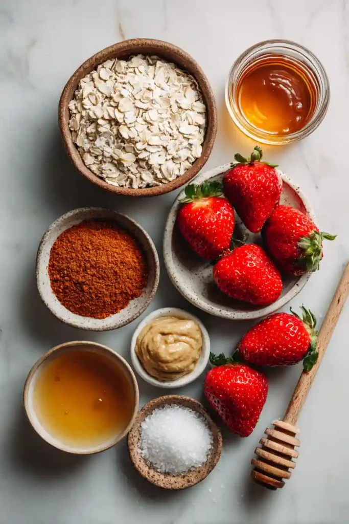 No-bake Strawberry Oatmeal Bars featuring a thick homemade strawberry jam center and wholesome oat base. An easy family-friendly dessert recipe.