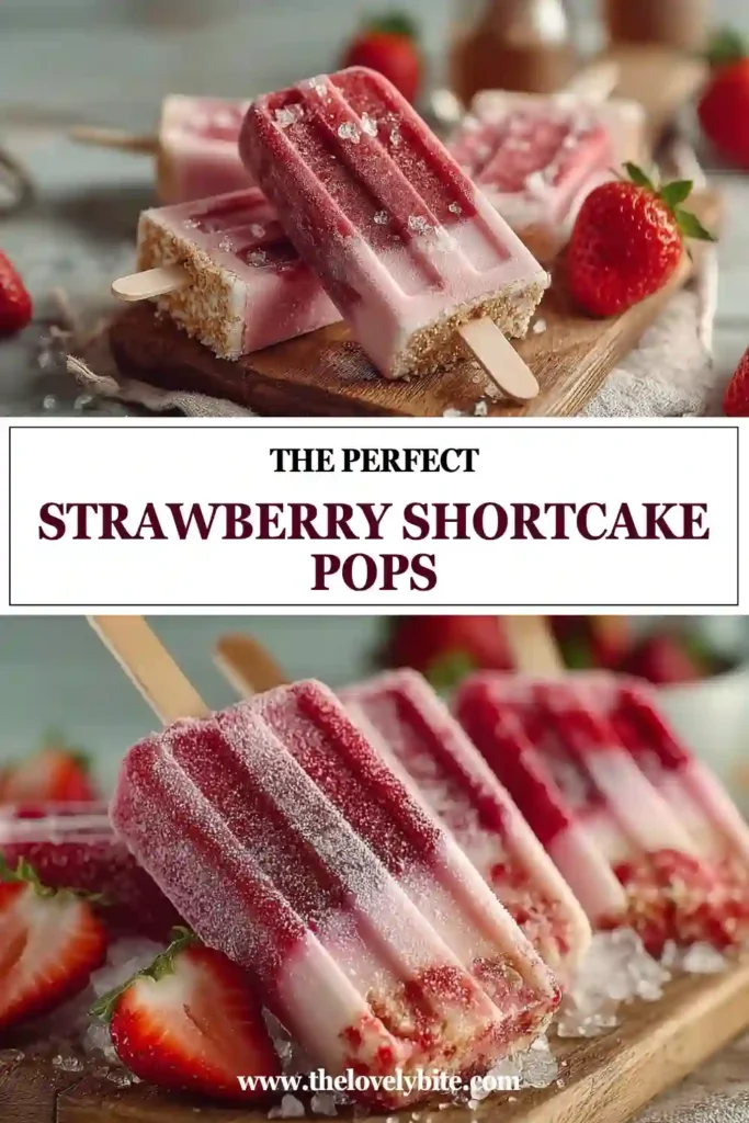 Creamy Strawberry Shortcake Pops made with frozen strawberries and almond milk. These dairy-free popsicles are topped with crunchy graham cracker crumbs for a classic shortcake flavor.