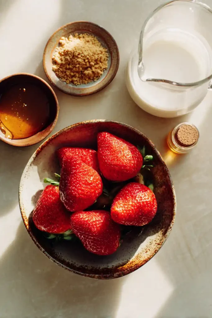 Strawberry Shortcake Pops made with almond milk and frozen strawberries arranged on a serving tray. A colorful homemade summer dessert.
