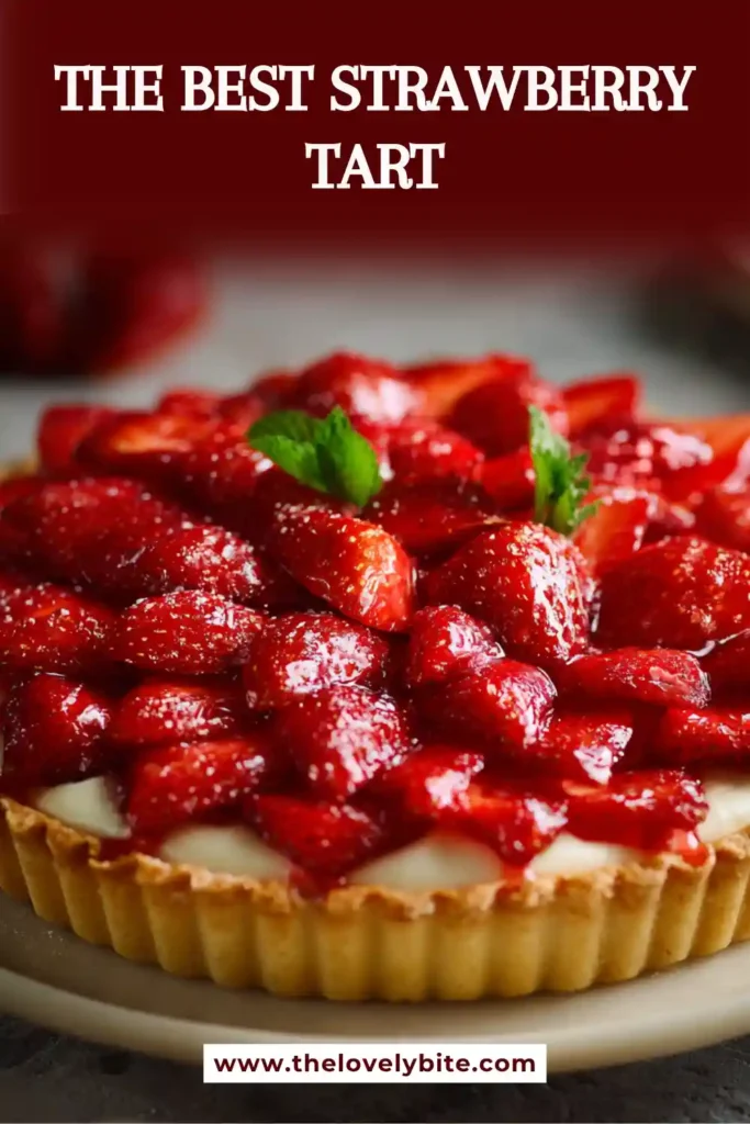Homemade Strawberry Tart filled with rich crème pâtissière and decorated with fresh strawberries. The tart features a crisp pastry crust and elegant presentation.