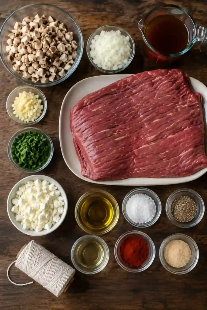 Tender Stuffed Flank Steak sliced into pinwheels with a savory mushroom and feta filling. This oven-baked beef recipe is juicy, flavorful, and perfect for family dinners.