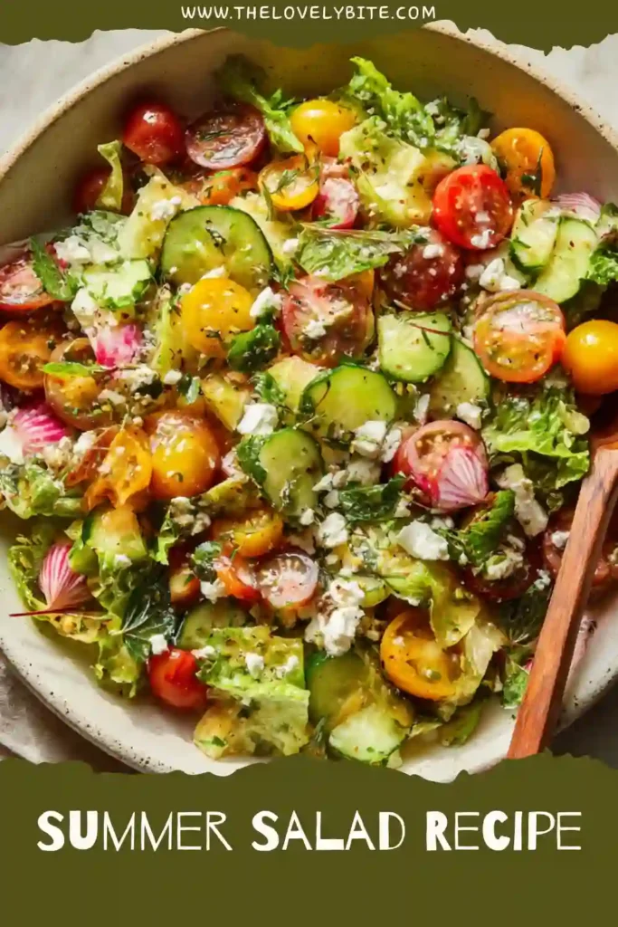 Easy Summer Salad Recipe featuring crisp vegetables, sunflower seeds, and soft goat cheese tossed in a tangy dressing. A refreshing option for picnics and barbecues.