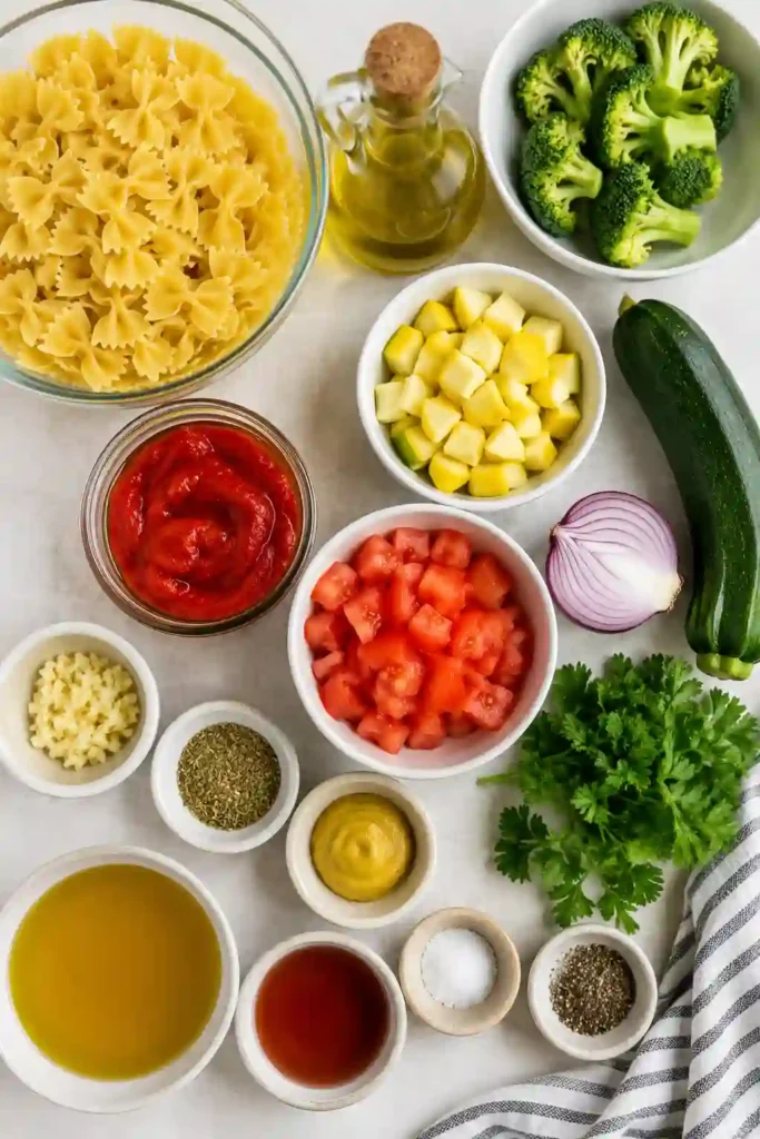 Easy Summer Vegetable Pasta Salad served in a large bowl with colorful seasonal vegetables and homemade vinaigrette. A refreshing vegetarian pasta salad for warm-weather gatherings.