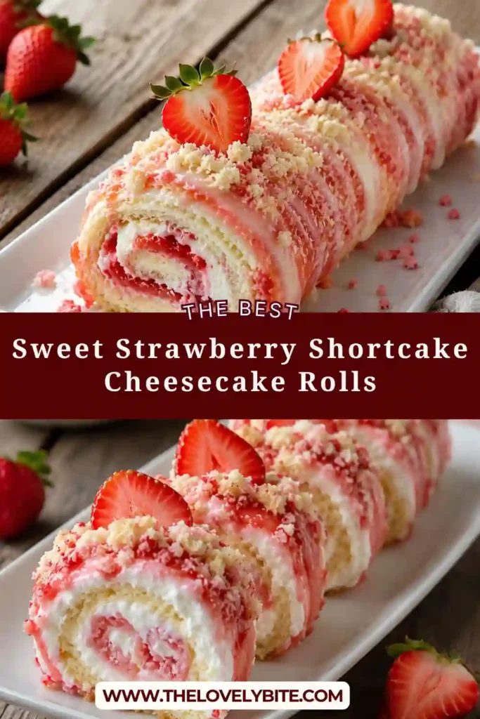 No-bake strawberry cheesecake rolls made with soft crepes, whipped cheesecake filling, and buttery cookie crumbs. Served chilled on a dessert platter.