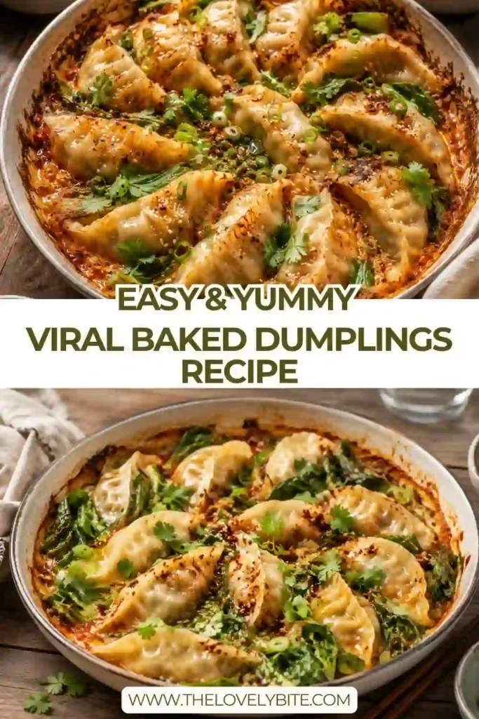 Golden baked dumplings resting in a savory coconut curry broth with spinach. This viral baked dumplings recipe is simple, comforting, and packed with bold flavors.