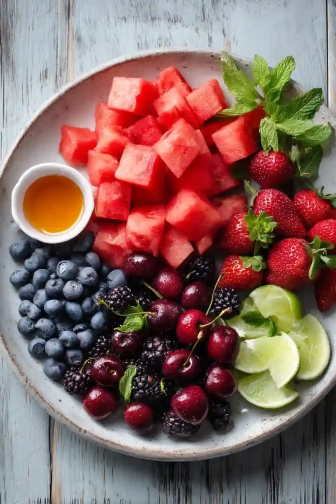 Refreshing Watermelon Fruit Salad Recipe served chilled with seasonal berries and cherries. A colorful and healthy summer side dish packed with fresh flavor.