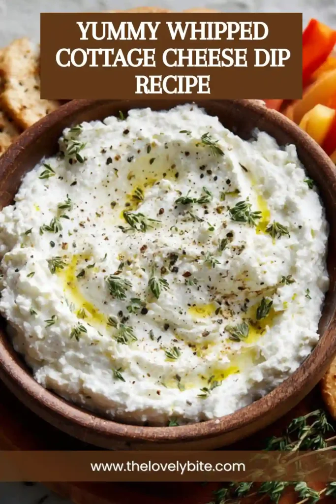 Fresh herb whipped cottage cheese dip served alongside colorful vegetables and crackers. The creamy texture makes it ideal for snacking and entertaining.