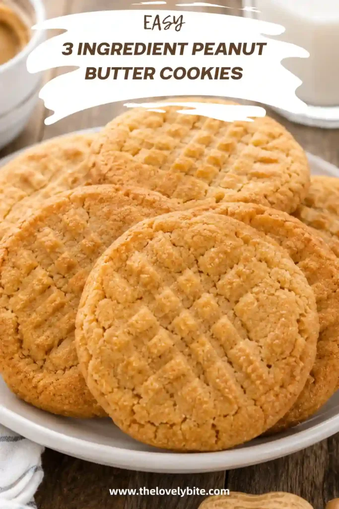 Soft and chewy 3 Ingredient Peanut Butter Cookies with a classic criss-cross pattern arranged on a parchment-lined baking tray.