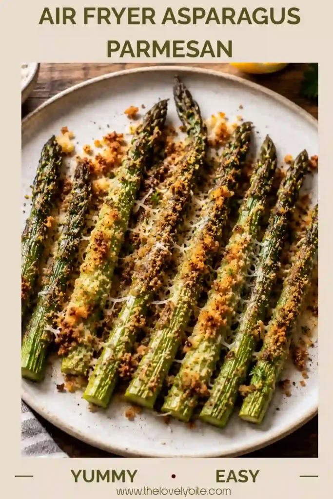 Fresh asparagus roasted in the air fryer with garlic seasoning and Parmesan cheese until lightly golden. Perfect for an easy weeknight dinner.