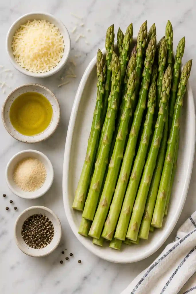 Homemade Air Fryer Asparagus Parmesan garnished with extra Parmesan and black pepper. A healthy air fryer vegetable recipe ready in just 10 minutes.