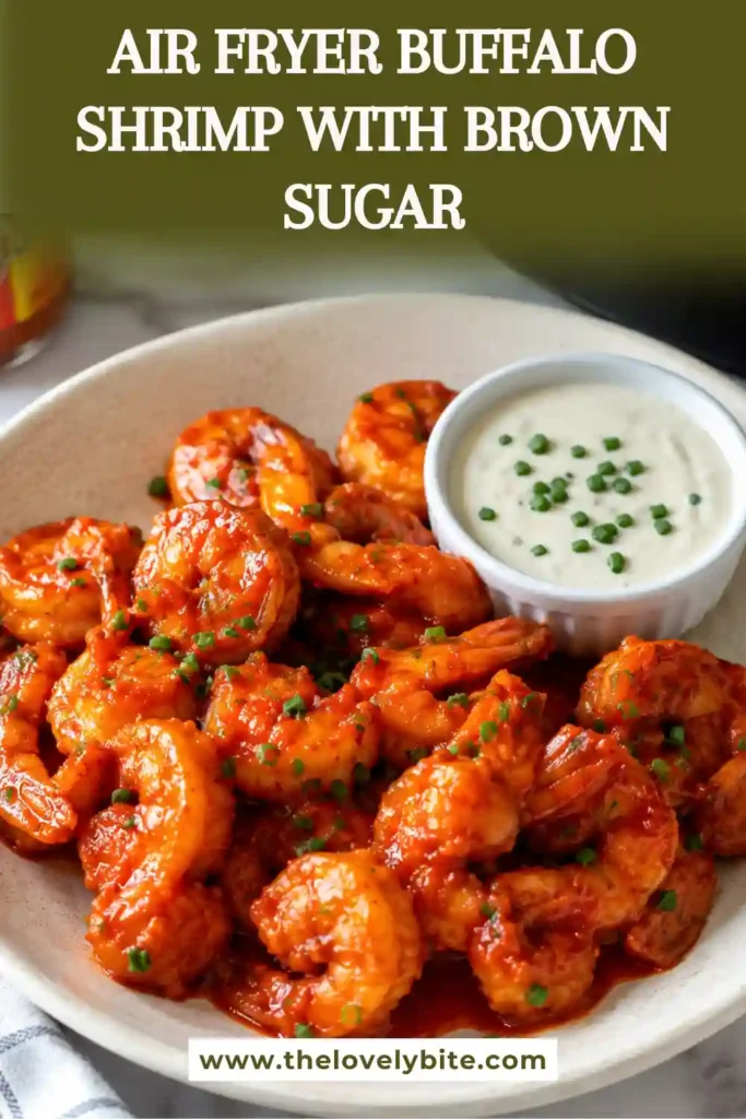 3. A plate of crispy buffalo shrimp with chopped chives, ranch dipping sauce, and celery sticks, photographed in soft natural light.