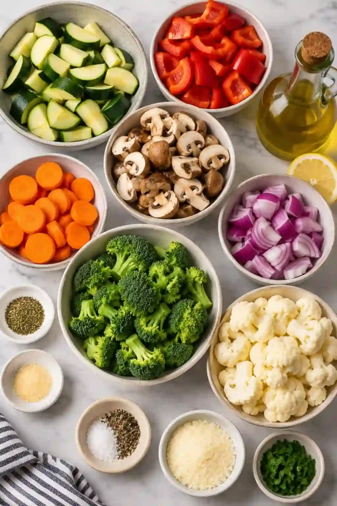 Crispy Air Fryer Vegetables cooked with olive oil, Italian seasoning, garlic powder, and fresh lemon juice. Bright colors and caramelized edges make this dish irresistible.