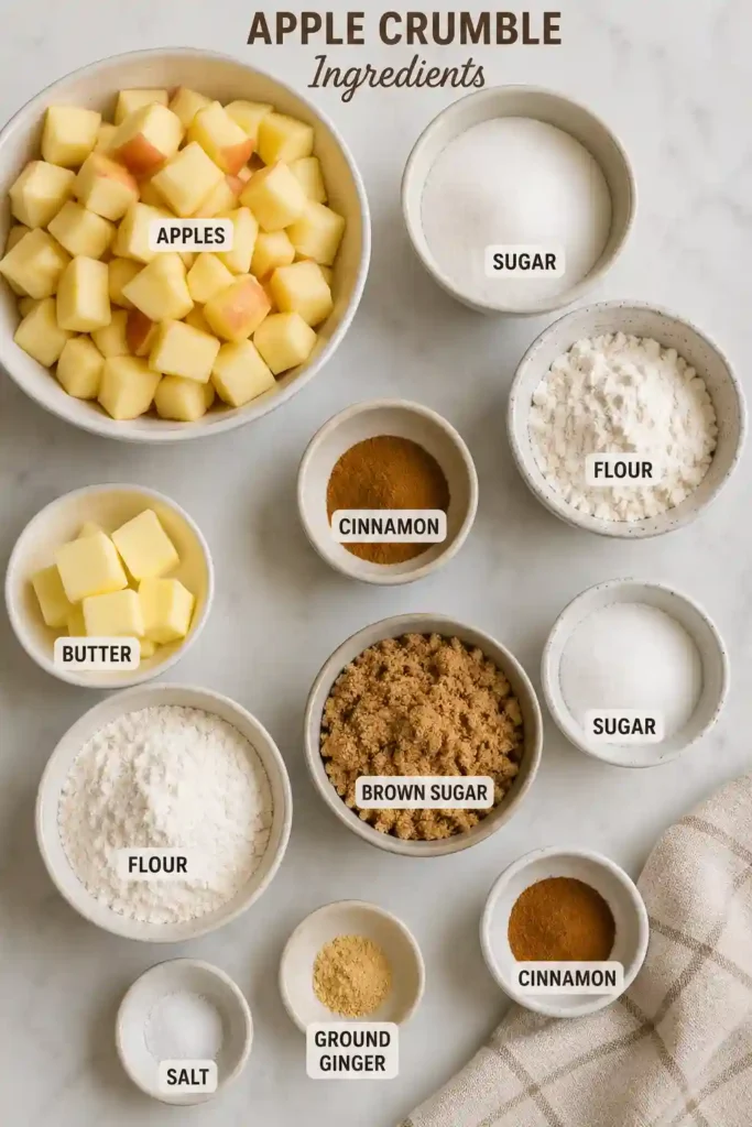 Freshly baked Apple Crumble Recipe with golden buttery topping and tender cinnamon apples in a baking dish. This homemade apple crumble is warm, crisp, and perfect for dessert.