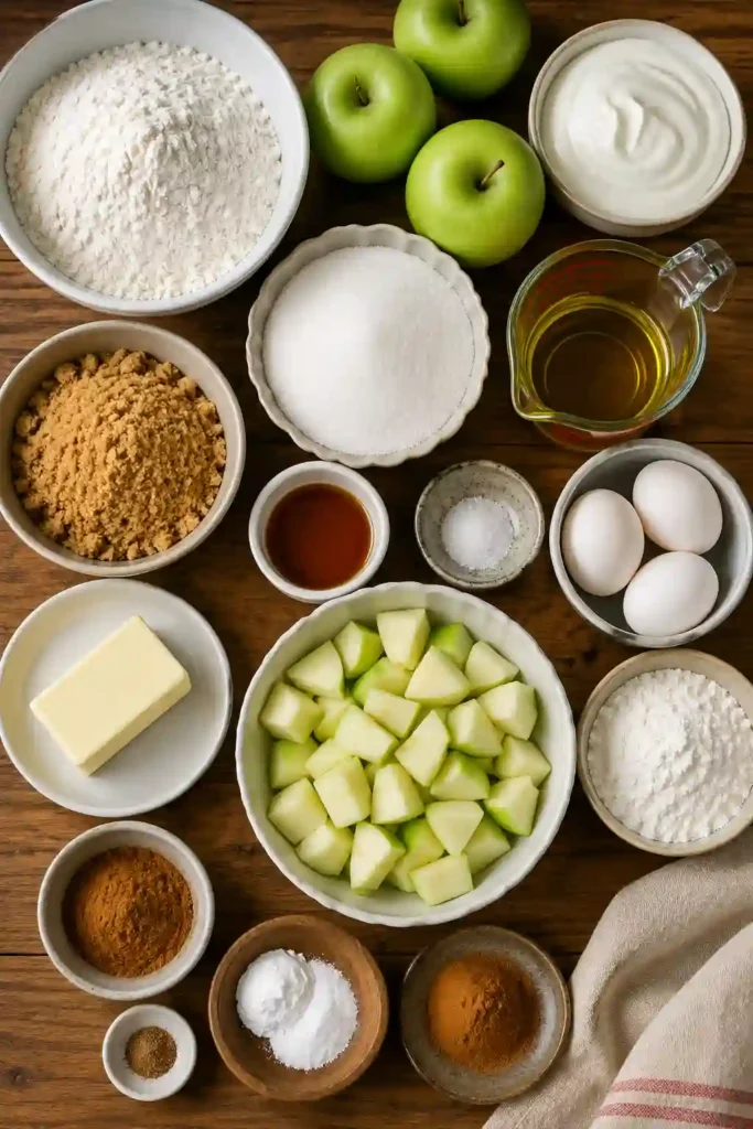 Close-up of an easy Apple Yogurt Cake featuring fresh apple chunks, warm cinnamon, and a soft yogurt cake base. Ideal for breakfast, brunch, or dessert.