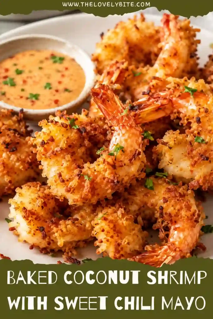 Crispy oven baked shrimp coated with shredded coconut and panko breadcrumbs served with homemade sweet chili mayo. A delicious seafood appetizer for any occasion.