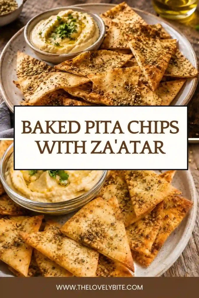 Homemade Baked Pita Chips seasoned with za'atar and olive oil, baked until crisp and golden brown. A flavorful Middle Eastern appetizer for any gathering.
