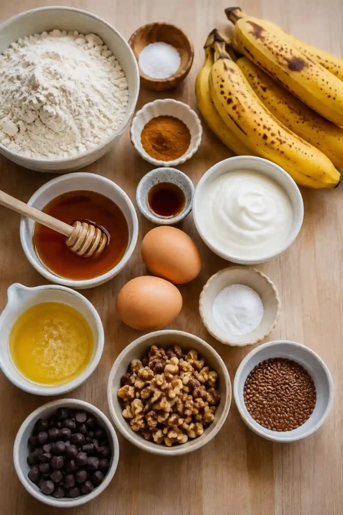 Homemade whole wheat banana bread topped with chopped walnuts and sliced into thick, moist pieces. Made with wholesome ingredients for a hearty and satisfying loaf.