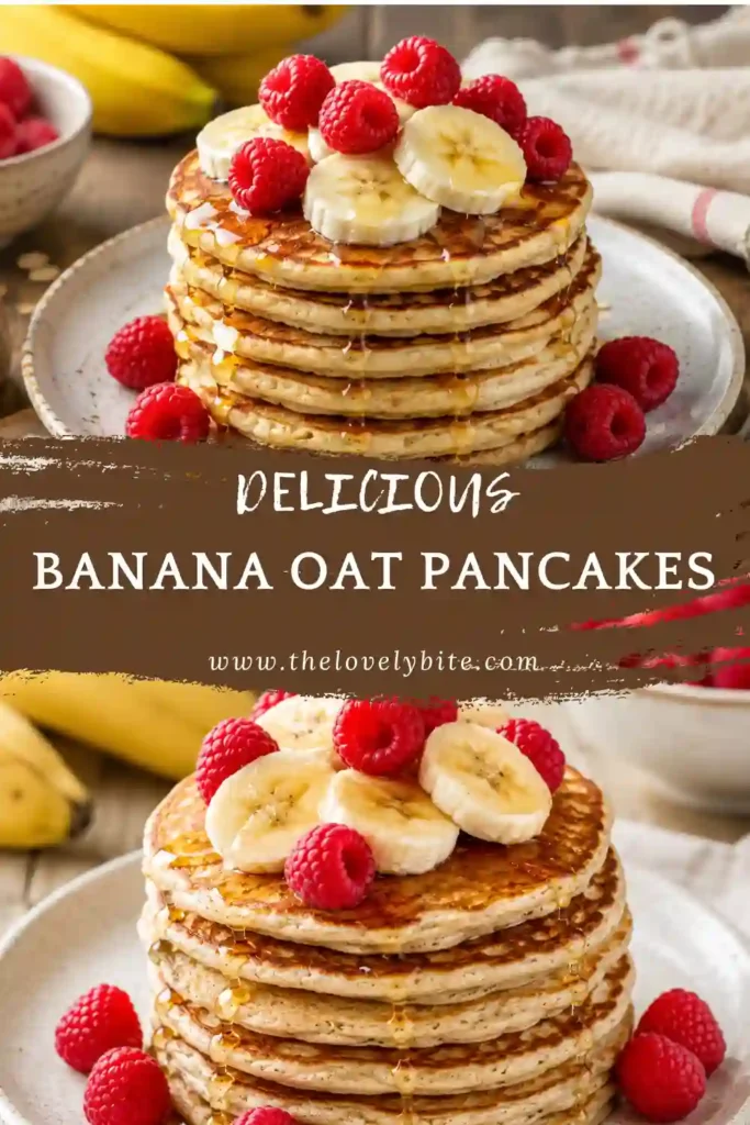 Soft Banana Oat Pancakes made from blended oats, ripe bananas, and eggs. A wholesome breakfast recipe topped with seasonal fruit.