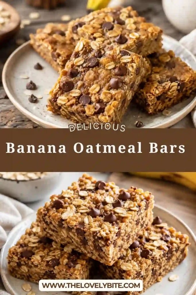 Freshly baked Banana Oatmeal Bars made with Greek yogurt, rolled oats, ripe bananas, and dark chocolate chips. These healthy no sugar banana bars have a soft, chewy texture and are perfect for breakfast or snacks.