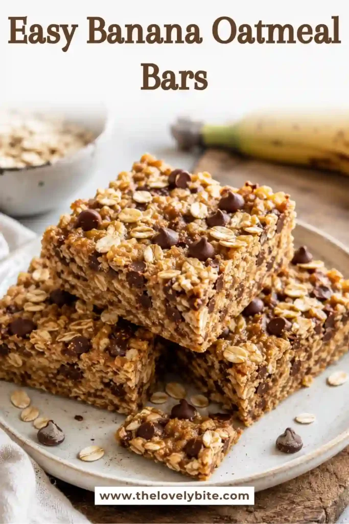 Healthy Banana Oatmeal Bars sliced into squares on a serving plate. This easy banana oat recipe features wholesome oats, creamy peanut butter, and naturally sweet bananas.
