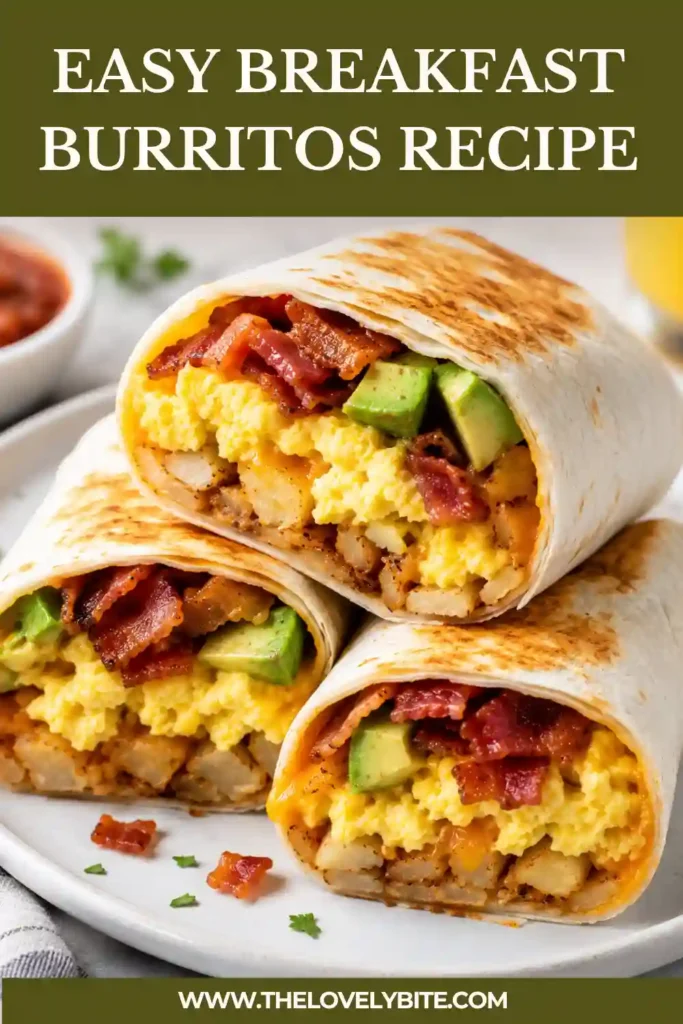 Two crispy Breakfast Burritos served with chunky salsa and fresh avocado slices on a breakfast plate. This easy breakfast burrito recipe is perfect for busy mornings.