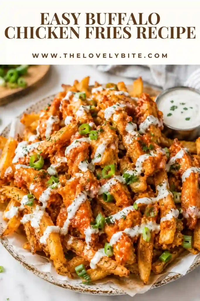 Freshly baked loaded fries covered in buffalo chicken, melted cheese, and drizzled with creamy ranch dressing. Every bite is packed with bold flavor and crispy texture.