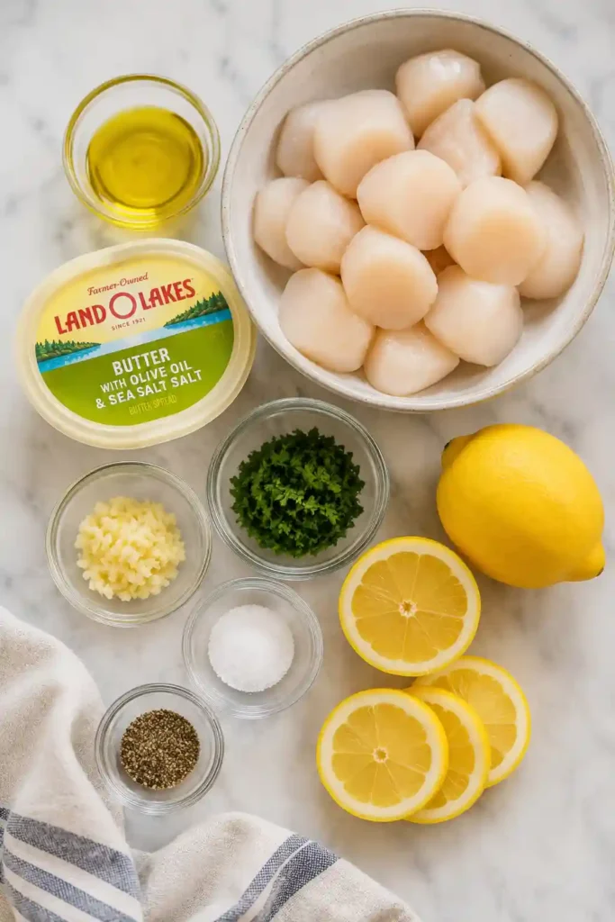 Perfectly golden Buttery Garlic Seared Scallops served with fresh parsley and lemon wedges. The tender scallops are coated in a rich garlic butter sauce, making this elegant seafood dinner both flavorful and easy to prepare.