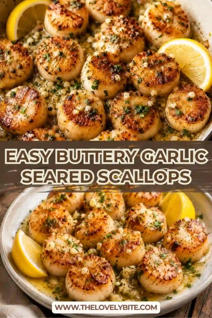 Fresh sea scallops seared until golden brown and served with garlic butter sauce and lemon slices. A simple yet elegant seafood recipe perfect for weeknight dinners or celebrations.
